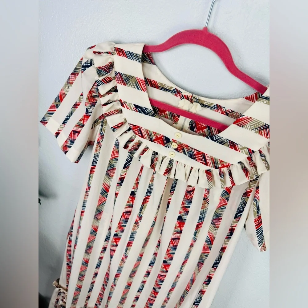 Vintage Style Cream Striped Hawaiian Muumuu